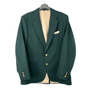 PATRICK JAMES Wool Blazer Green Gold Buttons Cream Lined Size 42R